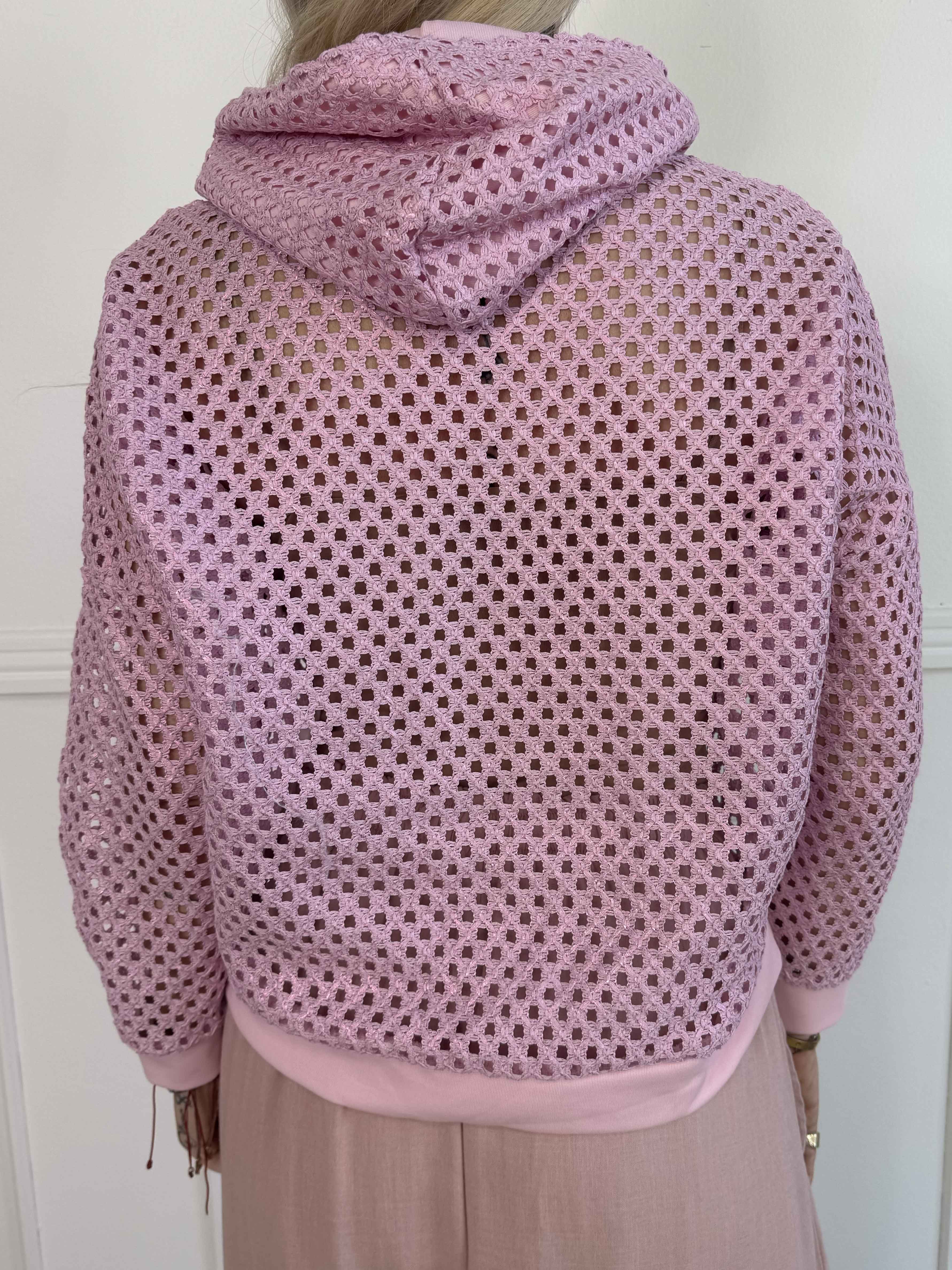 Martha - Hoodie i bomull med hålmönster och lätt glans